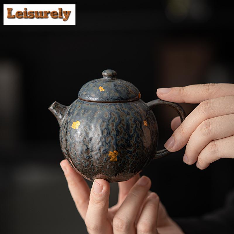 210ml Handmade Pumpkin Teapot Japanese Old Rock Mud Pot Household Tea Maker Kettle with Strainer Aesthetic Teaset Cha Decoration