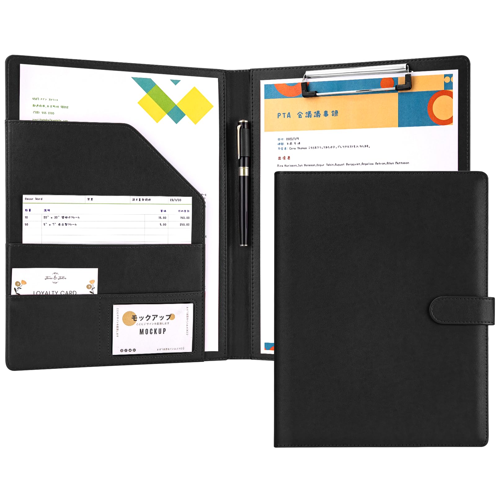 

OWLKELA A4 Планшет-папка с зажимом из ПУ кожи, с ручкой, визитницей и идеально подходит в качестве подарка или офисных принадлежностей, двухсекционная папка, многофункциональный держатель,