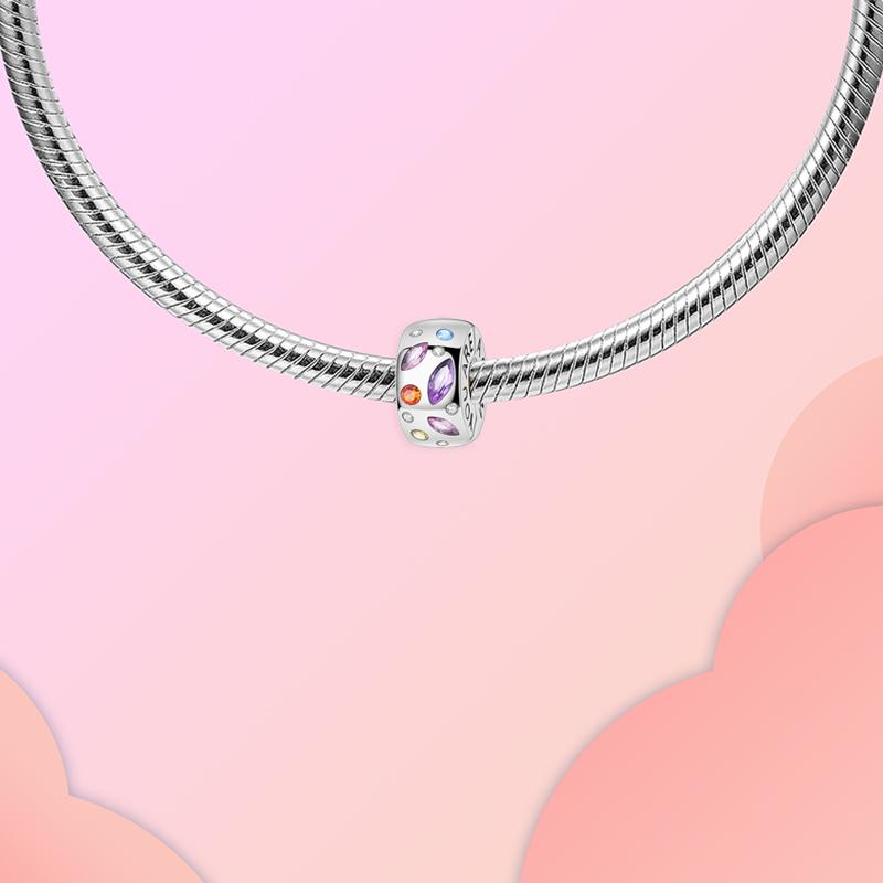 Copper Sparkling Zircon Colorful Positioning Buckle Charm Compatible With Authentic Pandora Charm Bead Charms Bracelets Women Do It Yourself Jewellery