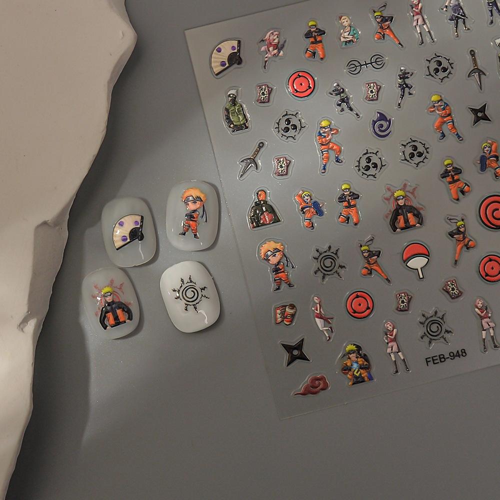 1PCS Anime One Piece Naruto Nail Stickers Nail Art Accessories Cartoon Luffy Uzumaki Naruto 5D Stickers Nail Parts