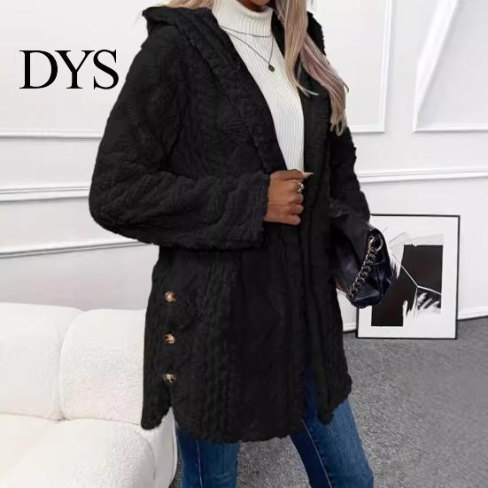 Casual Plush Jacket Fall Spring Women Hooded Loose Solid Color Long Lady Thick Coat Sleeves Single-breasted Cardigan Hoodie Sport Commuting Outerwear