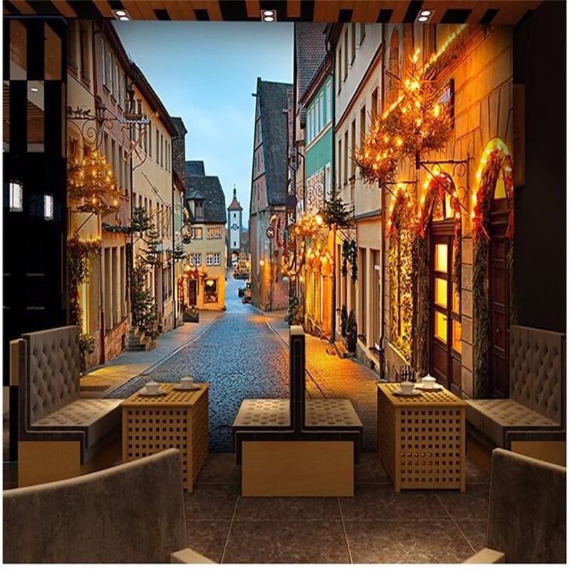 Europäische Retro 3D Tapete Hotelzimmer Straße Nacht Stadt Große Wandbildtapete