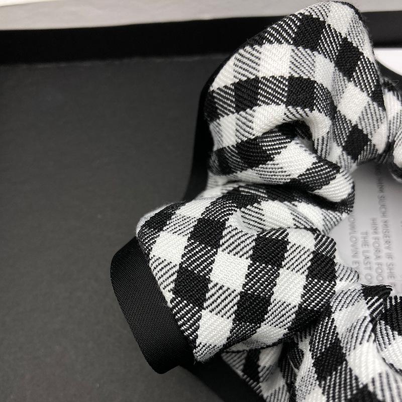 Elegant Black & White Plaid Hair Tie for Women - High-Class Bun & Low Ponytail Accessory