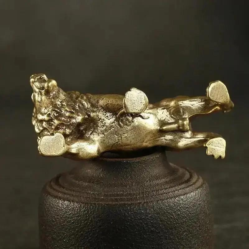 Antique Bronze Male Lion King Statue Small Ornaments Solid Copper Mountain Lions Miniature Figures Brass Sculpture Crafts Decor