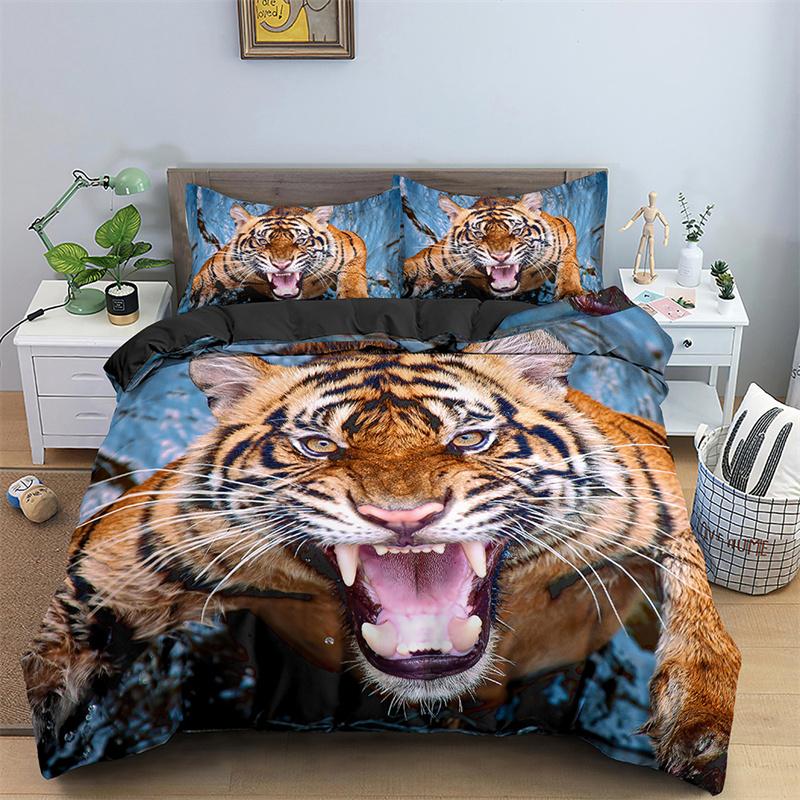 Tiger Duvet Cover Twin For Kids Boys 3D Animal Print Comforter Cover Wildlife Bedding Set Microfiber Quilt Cover With Pillowcase