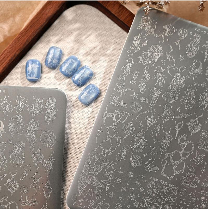 Stainless Steel Nail Art Stamping Plate with Ocean Themed Suitable for Enhancing Visual Appeal in Holiday Decorating