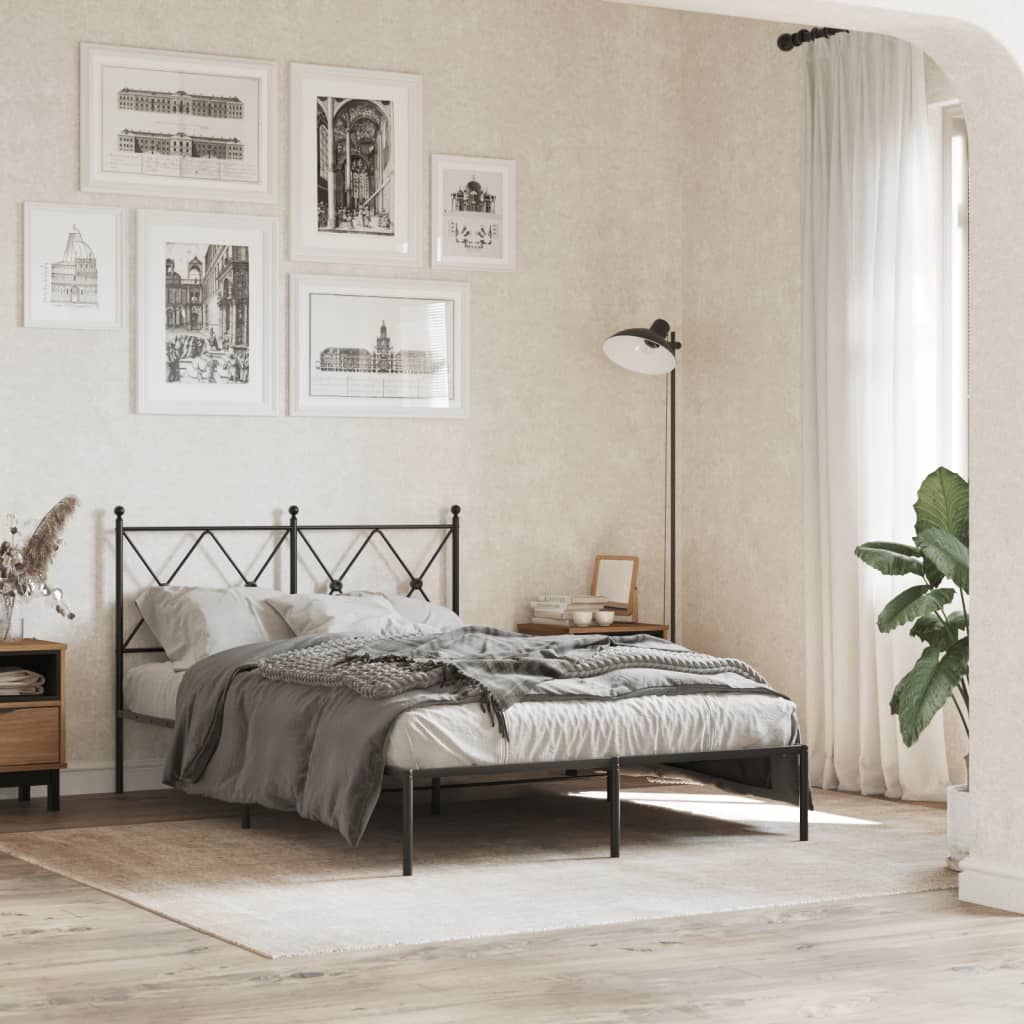 Metal Bed Frame with Headboard Black 120 x 200 cm