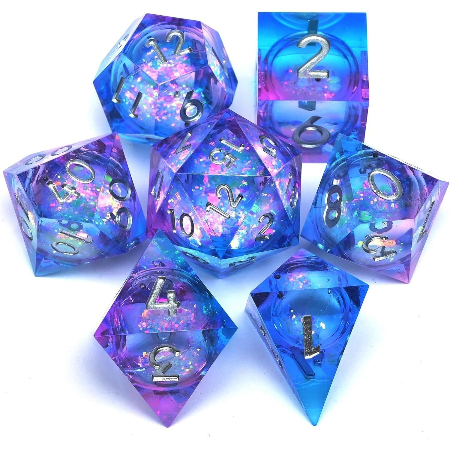 

Жидкое ядро, зыбучие пески, смола, DND, игральные кости, острые грани, подземелья и драконы, многогранник, игровой набор для ролевых игр, RPG Explorer, магические подарки фиолетовый/синий