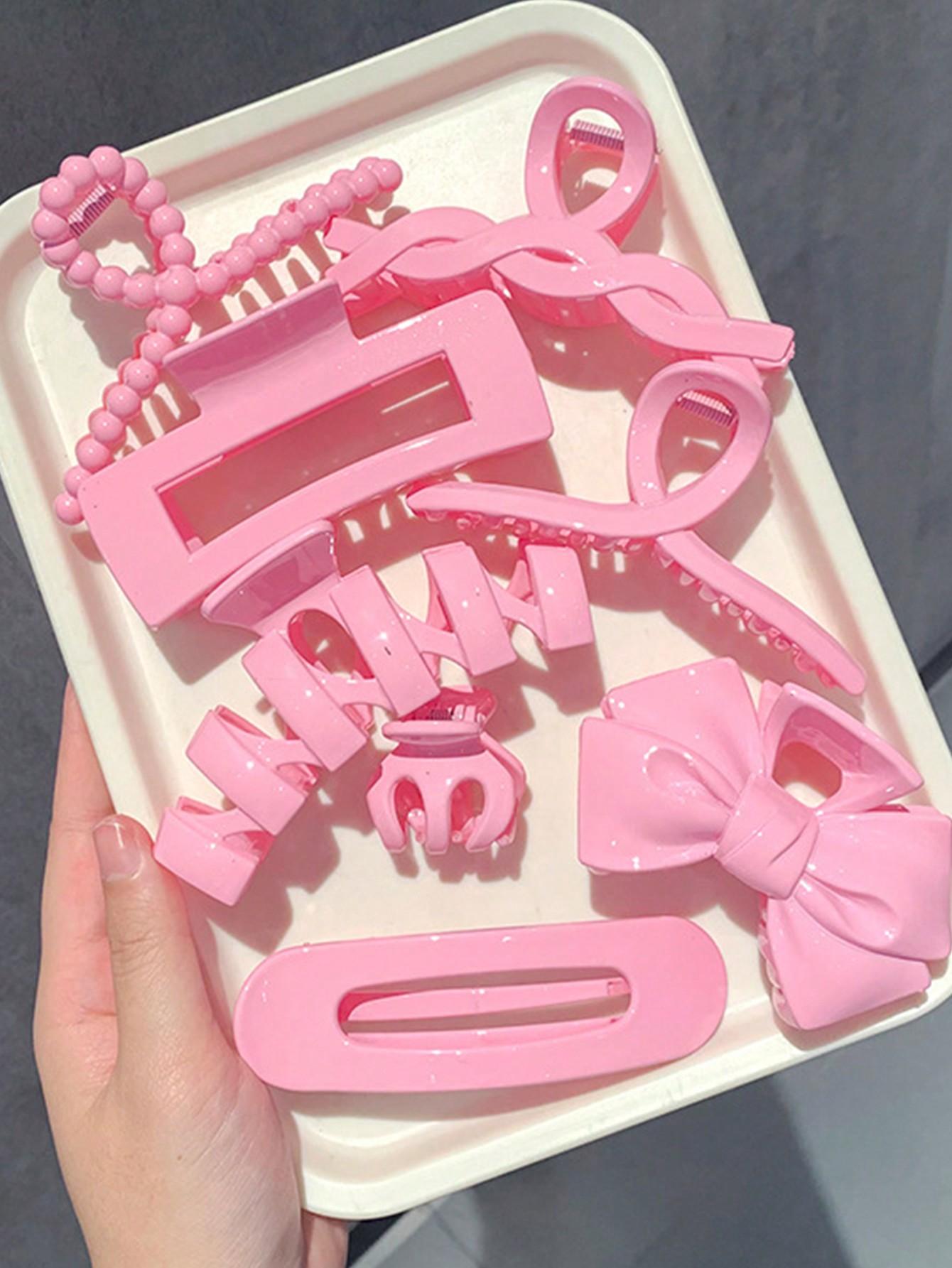 

8 Pcs Fashion Pink Minimalist Hair Claws Set For Women Girls Party Hair Accessories