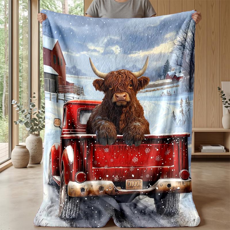 Vibrant Highland Cow with Butterflies and Flowers Theme blanket Lightweight Warm Flannel Blanket Decorative Throw Blanket for Home Decoration