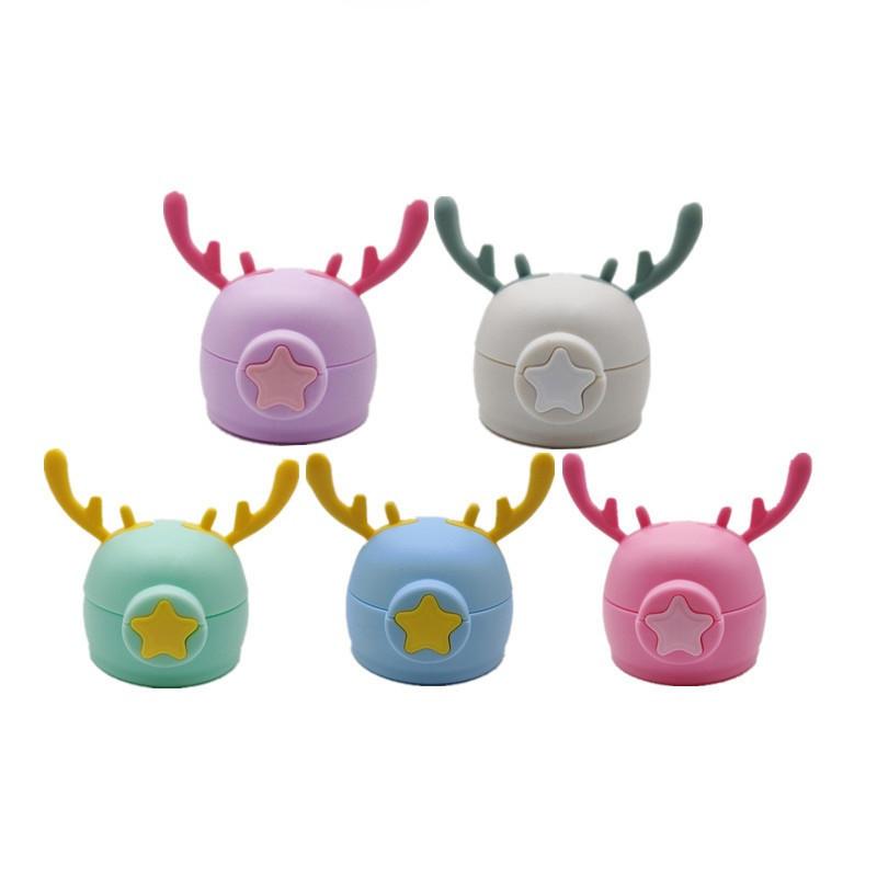 Kids Water Sippy Cup Lid Antler Creative Cartoon Baby Cups with Straws Leakproof Water Bottles Cover Outdoor Childrens Cup Lids
