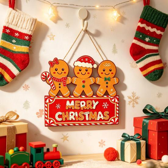 Winter Festive Home Decorations Christmas Wooden Sign Hanging Ornament, Multi-Layer Tree Wood Plaque Rustic Holiday Wall Decor with Rope, Merry