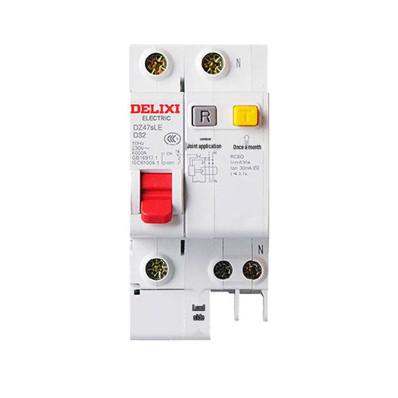 Delixi DZ47SLE Single Phase Type D Earth Leakage Circuit Breaker with Protector 1P+N Air Switch