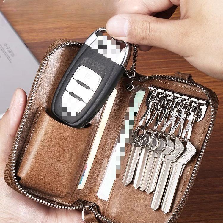 Neues Herren-Schlüsseletui mit PU-Textur, Schlüsseletui mit Reißverschluss und großer Kapazität und Multifunktions-Schlüsseletui