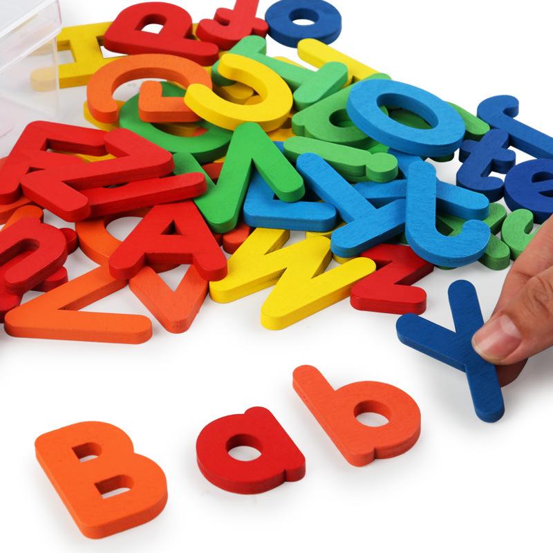 Kids Montessori Wooden English Letter Set Uppercase Lowercase Letters Cognitive Spell Word Games Early Learning Educational Toys