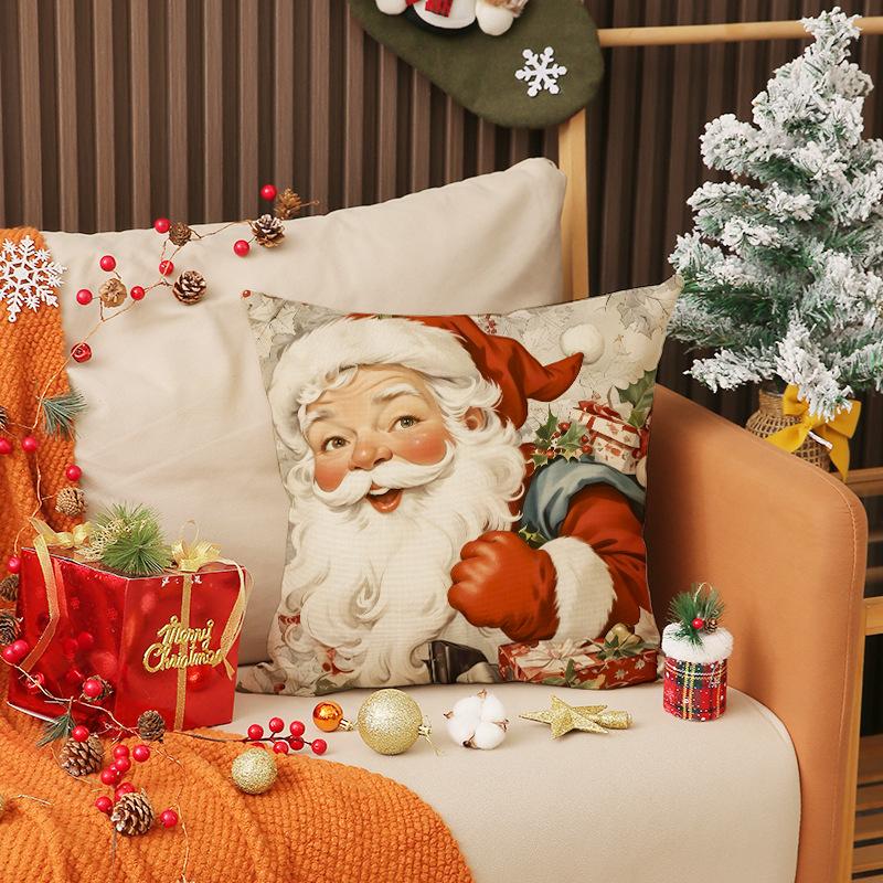 Retro Style Christmas Pillow Cover Holiday Party Decoration Sofa Cushion Bedroom Bedside Cushion Cover