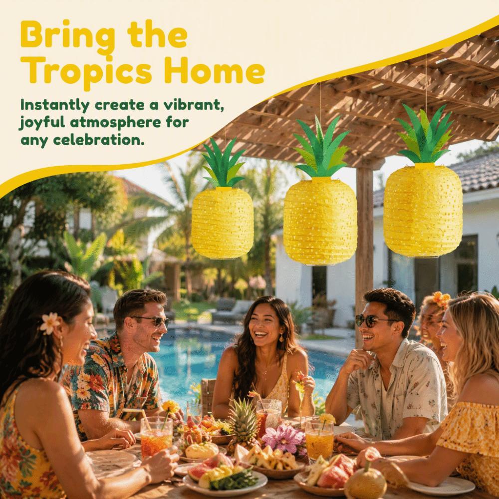 3PCS Foldable Pineapple Paper Lanterns Hawaiian Festival Lantern Photo Opportunities