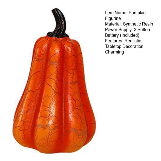 Cracked Pumpkin Figurine Halloween Light-up Pumpkin Sculpture Resin Fall Thanksgiving Tabletop Centerpiece for Halloween Autumn Harvest Home Decor