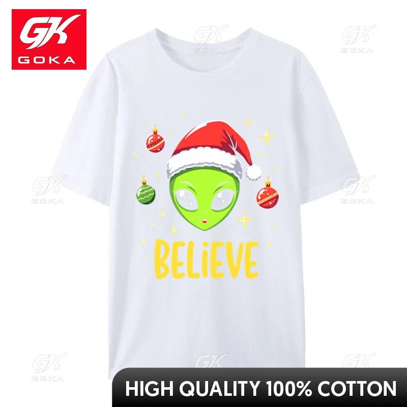 I Want To Believe Aliens Ufo Funny Alien Santa Hat Christmas Top Shirts Funny Camisa Unisex TShirts Classic Designer TShirts S