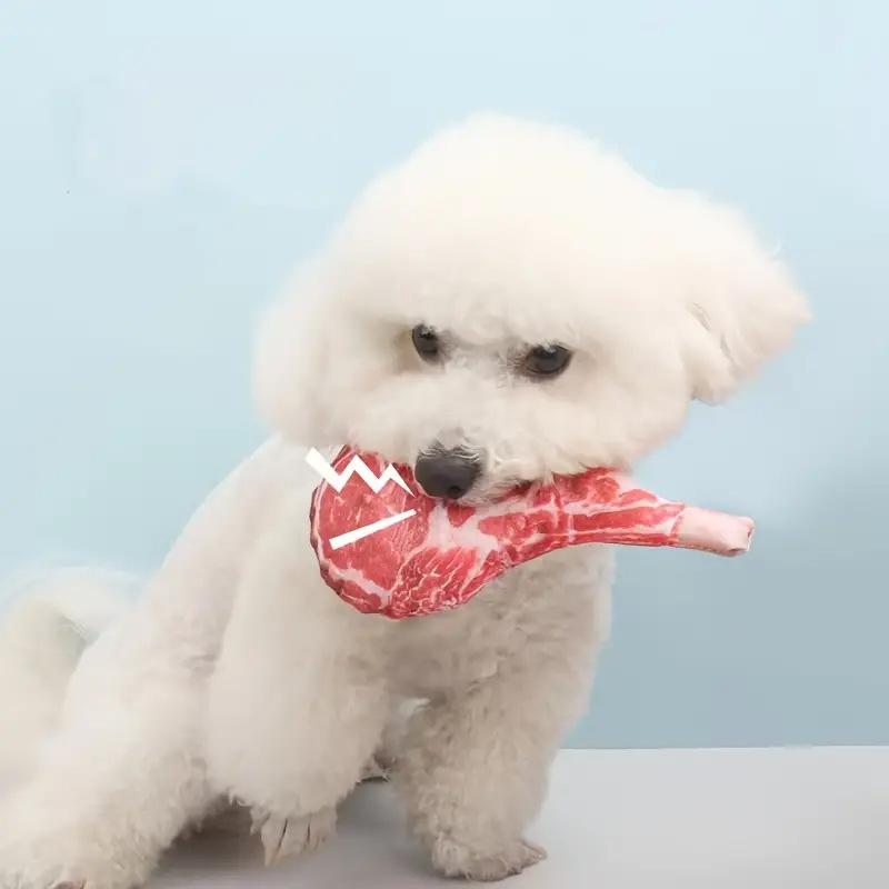 A Simulation Toy of A Dog Chewing Steak with A Tomahawk