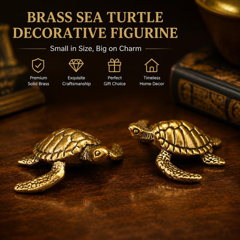 Solid Brass Sea Turtle Figurine Vintage Statue Ornament Tabletop Home Decor Craft Gift