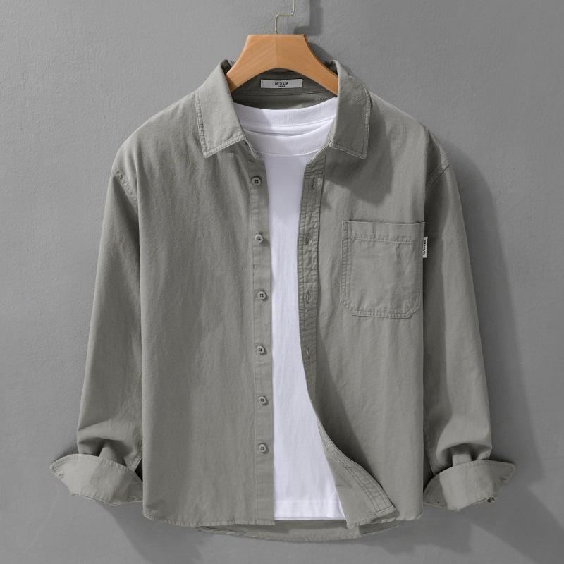 Koszule z długim rękawem na wiosnę i lato dla mężczyzn Codzienny jednolity kolor Casual Top Kołnierz z klapami 100 bawełny Guziki Koszula Prosty styl Odzież męska