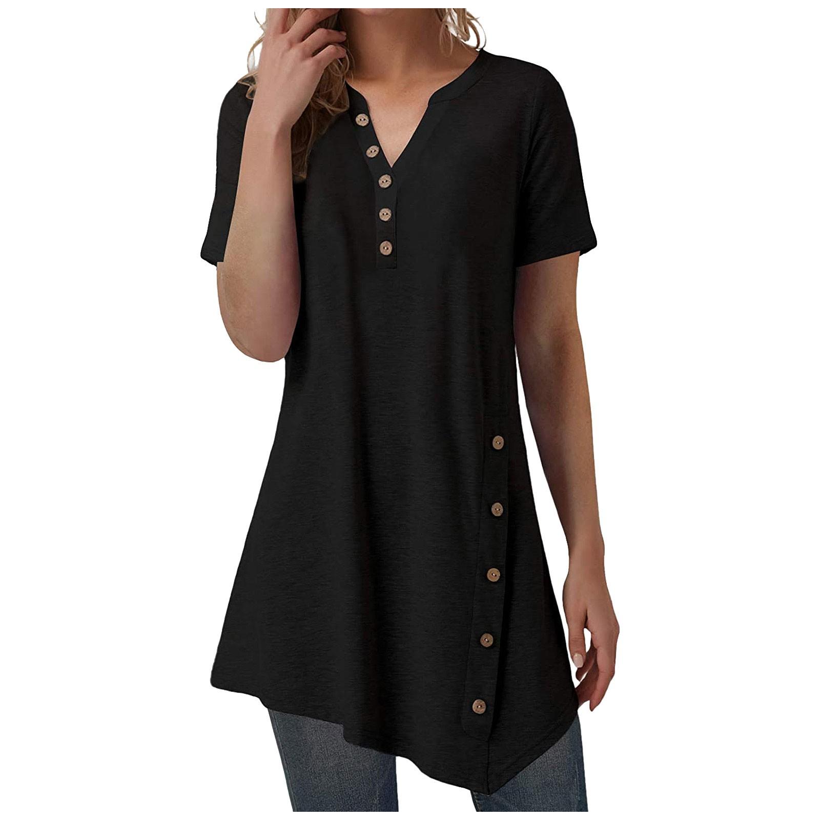 

Women s Casual Solid Color Tie Buckle Short-sleeved T-shirt Top L чёрный