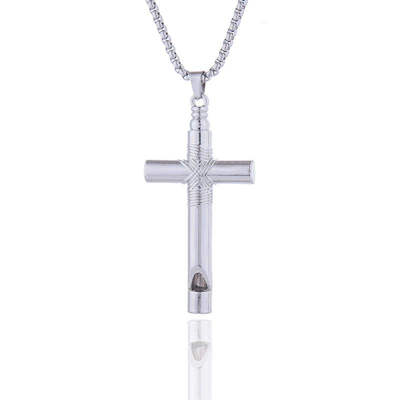 316L Stainless Steel Cross Chain Pendant Necklace For Men Jesus Religious Accessory Grey Copper Color