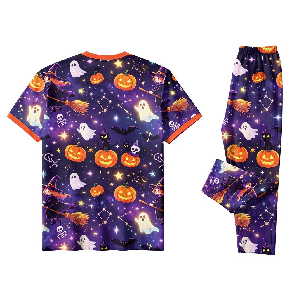 Family Matching Halloween Pajama Set Short Sleeve Top and Pants for Women and Kids