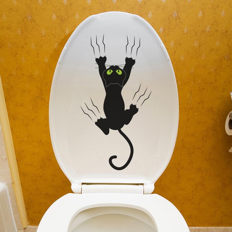 Speelse Zwarte Kat Toilet Sticker Verwijderbare Zelfklevende Decal voor Badkamer WC Huisdecoratie