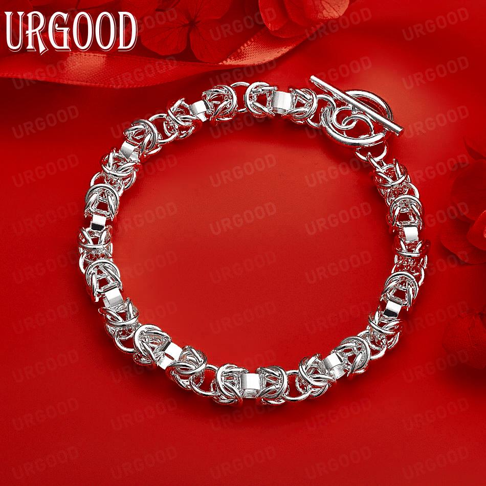 925 Sterling Silver Fashion Jewelry Gift Circle Charm Bracelet 20CM