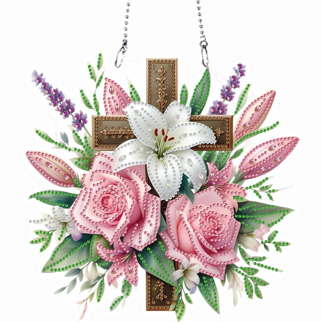Cross Flower 2D Flat DIY Special Shape Rhinestone Diamond Art Window Pendants Diamond Painting Set Home Wall Decoration Crafts