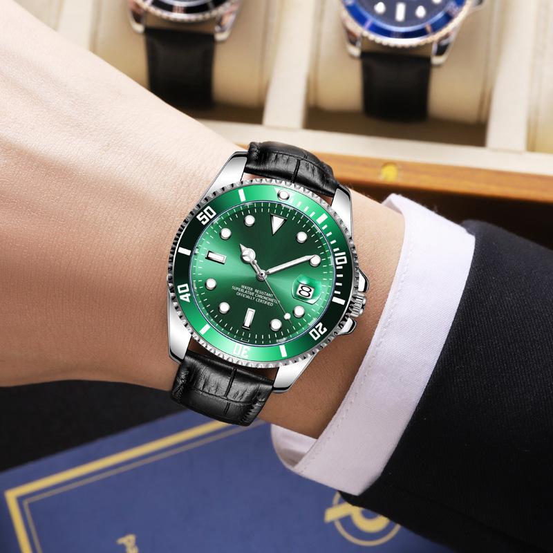 Green Water Ghost Men'S Watch Leather Bamboo Pattern High Value Watch Calendar Luminous Premium Couple Watch
