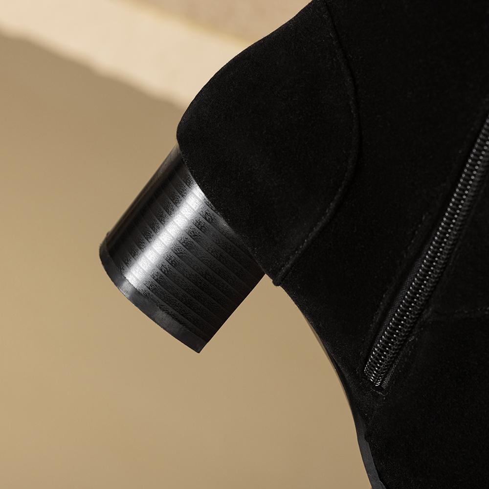 Red Black Women Knee High Boots High Square Heel Big Size 47