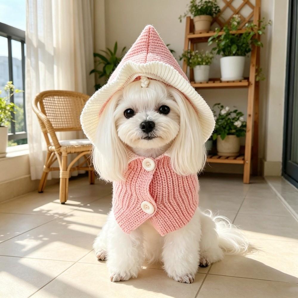 Soft Puppy Knitted Hat Autumn Winter Cat Woolen Hat Pet Button Knit Scarf Hat Spring Festival