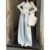 Korean Blue Striped Wide-Leg Women's Pants - Spring/Summer 2026 New Design Long Casual Pants