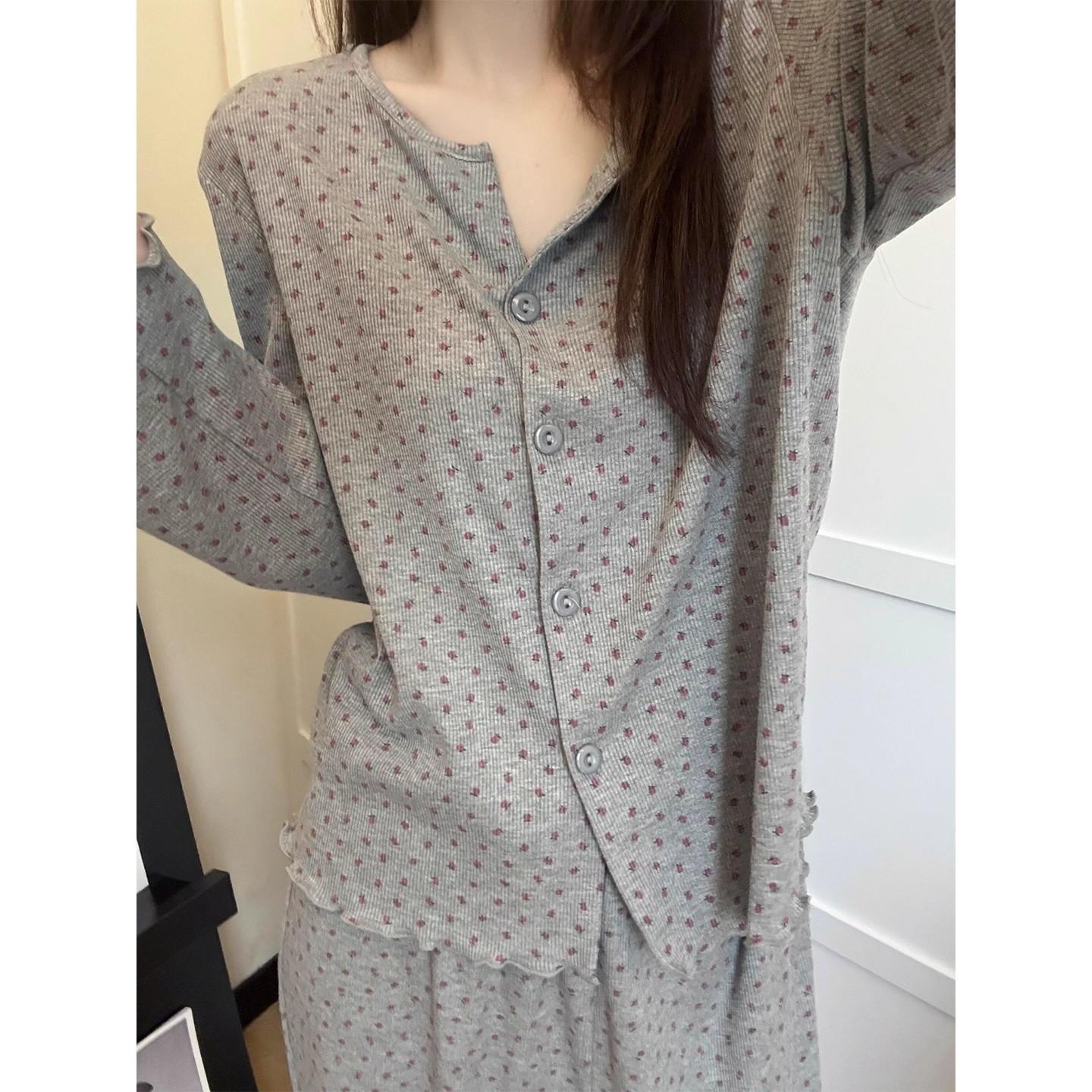 

Korean version of floral pajamas for women s spring and autumn long-sleeved suits, high-end loungewear, large size cute outer wear, spot. M [general size 2]
