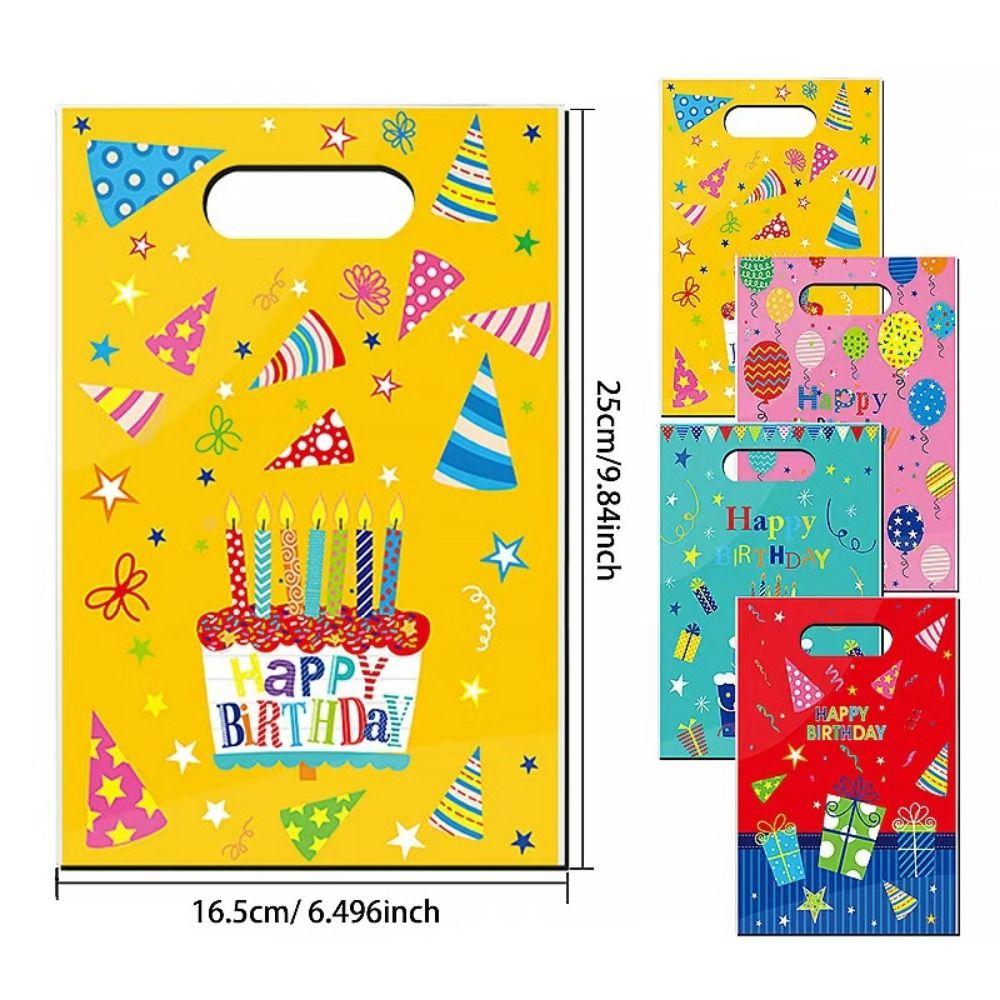 50PCS Creative Happy Birthday Gift Bag Multicolor Mixed Pattern Tote Bags Cartoon Cake Baloon Packaging Handbag Party Favors