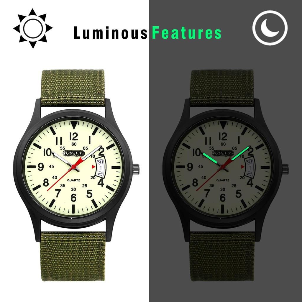 Simple Waterproof Luminous Arabic Military Style Luminous Quartz Large Dial Green Men's Watch Numerals, Watch, 24-Hour Pointer, Movement, -