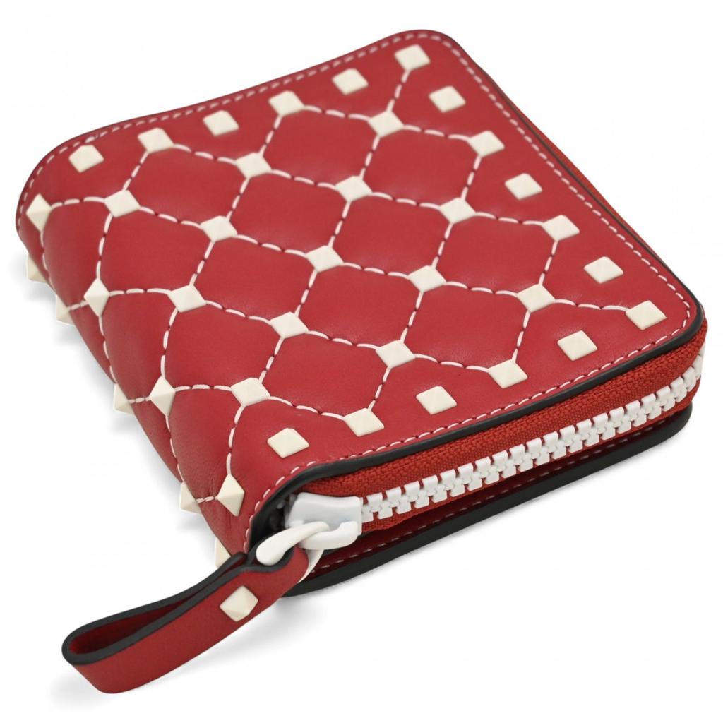 Auth VALENTINO Rockstud Compact Bifold Wallet Leather Va5516eh