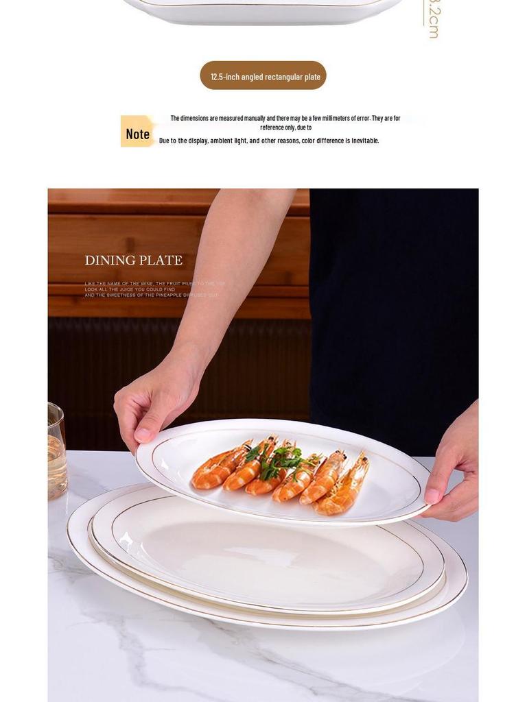 Gold-Rimmed Nordic Fish-Shaped Ceramic Plate for Steamed Fish - Large Household Dish