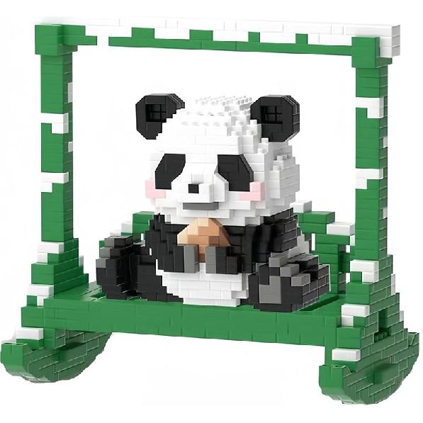 2 Sets Mini Panda Building Blocks with Swing Sets for Adults Boys Girls Mini 3D Building Blocks Cute Panda Building Block Toy Christmas Birthday Eating & Swing, 457+400pc