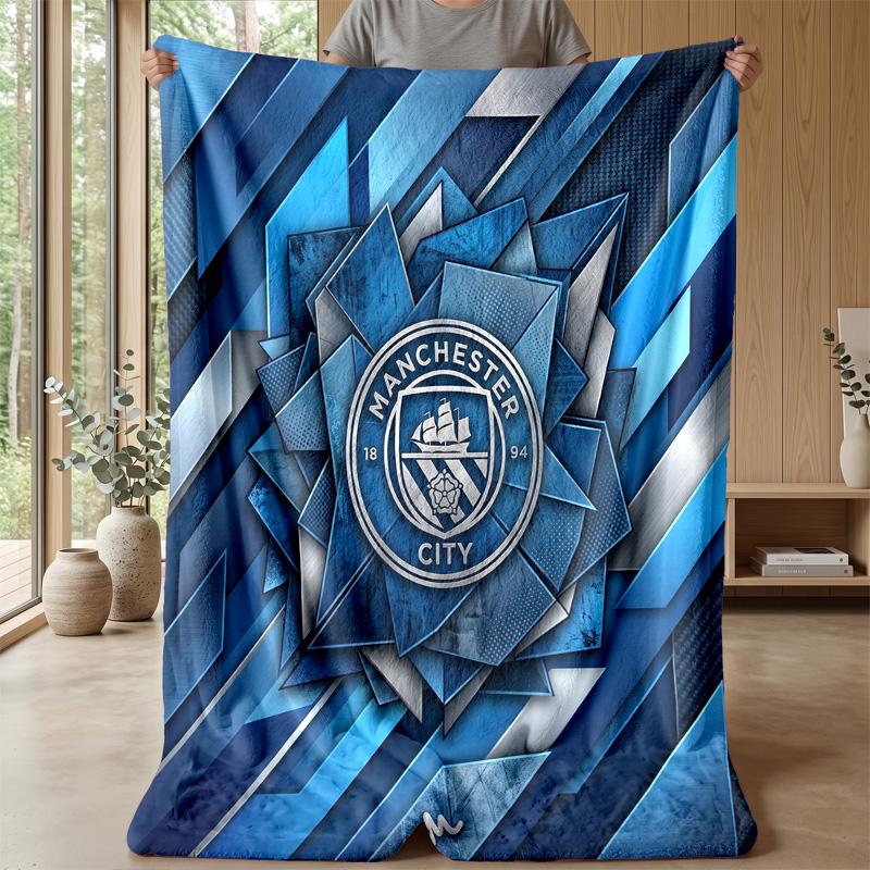 Manchester City Theme Blanket Soft Flannel Blanket Plush Throw Blanket Cozy Sofa Bed Blanket for Home Decor