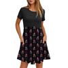 Women's Fashion Casual Loose Round Neck Short Sleeve Printed Pocket Dresses