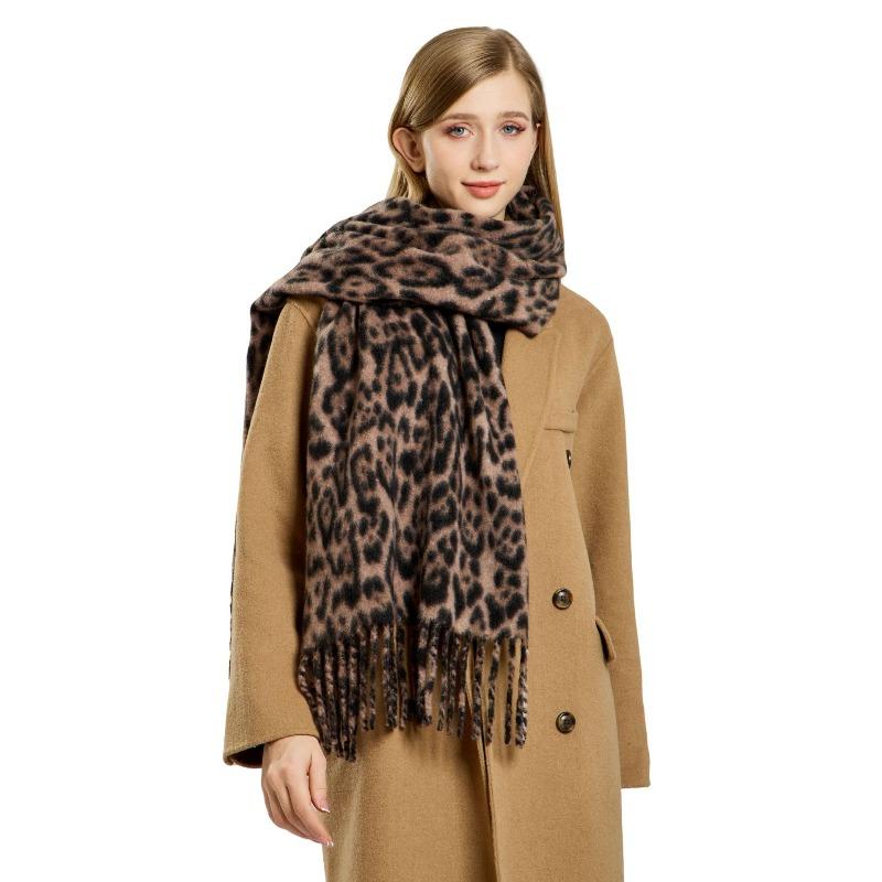 New fashion leopard print scarf women's winter versatile thickened imitation cashmere shawl dual-purpose scarf
