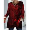 Women's Large Size Pocket Red Phoenix Print Loose Long Sleeve Top