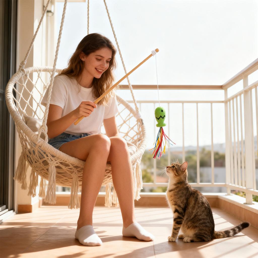 Fishing Rod Wooden Rod Cats Teaser Mint Colorful Fish Cats Toy Long Rod Cats Self-Entertainment And Boredom-Relieving Toy