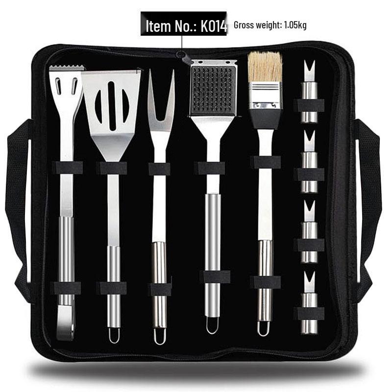 Meigo Stainless Steel BBQ Tool Set, 32 Pieces, with Portable Cloth and Aluminum Case Options, New.