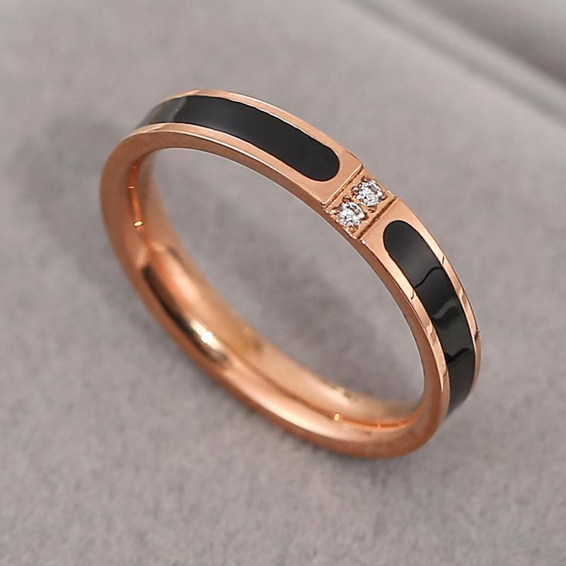 Titanium Steel Ring Rose Gold Zircon Couple Open Adjustable Finger Ring Fashion Jewelry