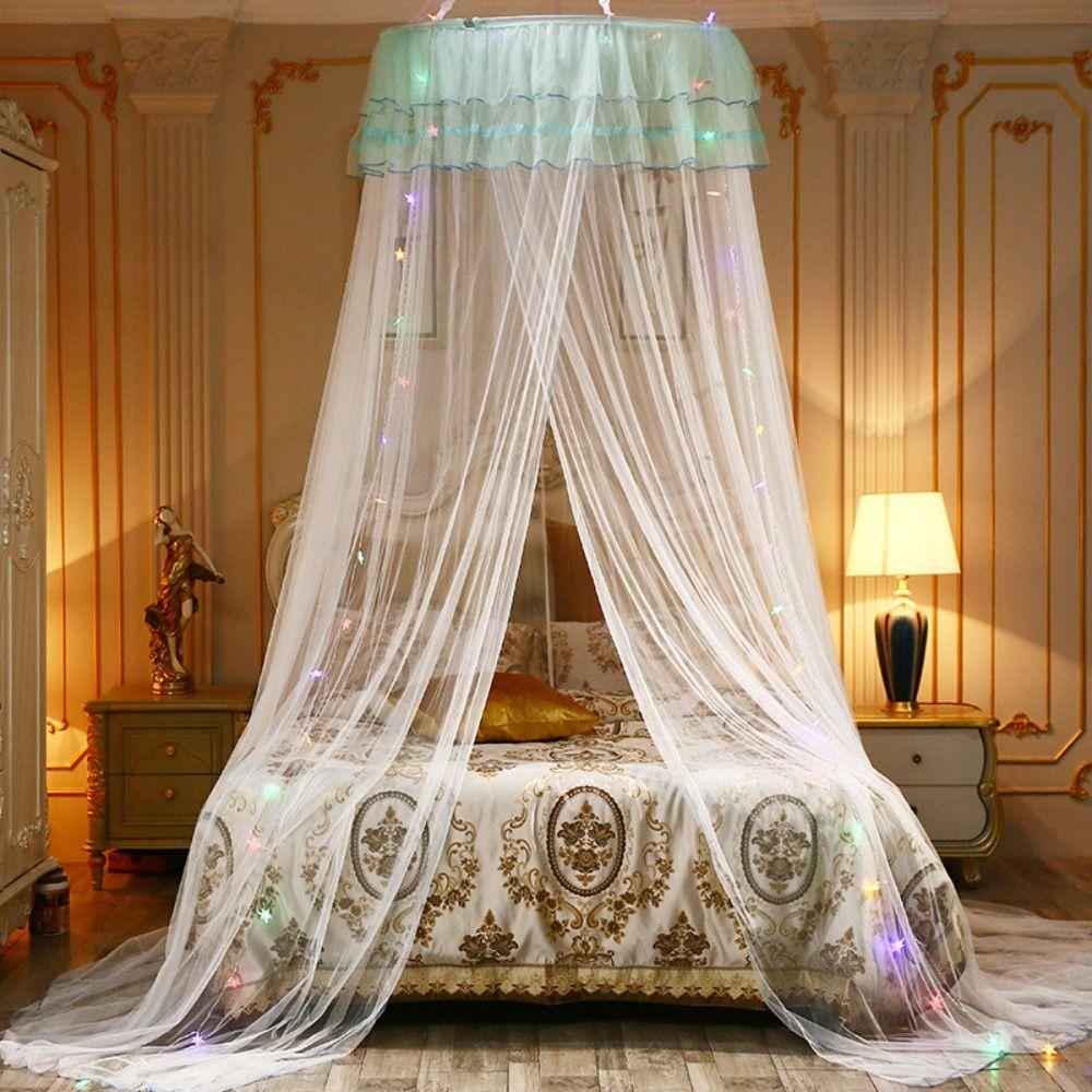 Acetate Fibre Mosquito Net Solid Color with LED light Princess Bed Canopy Canopy Curtains Easy Installation Dome Bed Netting